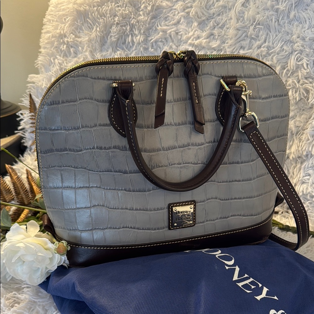 Dooney & Bourke Gray Textured Satchel with Adjustable Strap